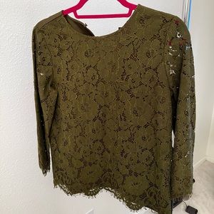 XS Ann Taylor Lace Flower Print Long-sleeve Blouse 💐🌸👚